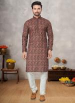 Cotton Brown Traditional Wear Digital Printed Kurta Pajama